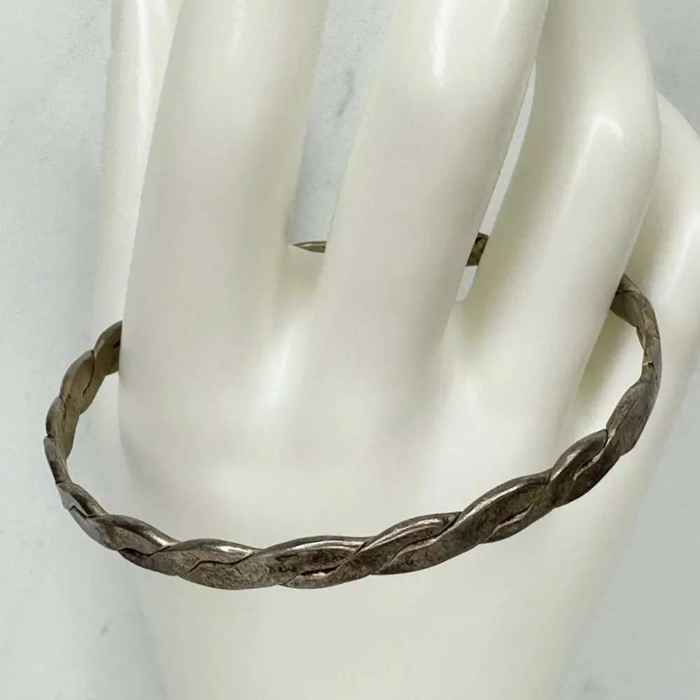 Alpaca Hecho En Mexico Vintage Flat Braided Bangle Bracelet Silver Tone ✨